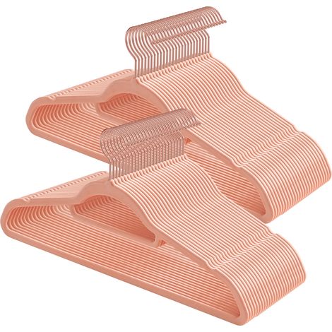 Cintres en velours, lot de 50, antidérapants, petite barre pour les cravates, crochet pivotant à 360°, gain de place, 43,5 cm, rose (1/5)