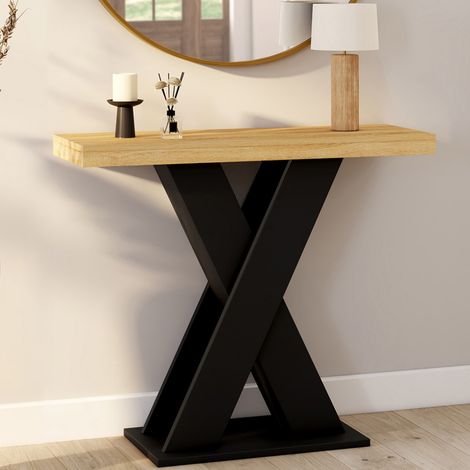 Consola ALICIA con tapa de madera y pata en X negra