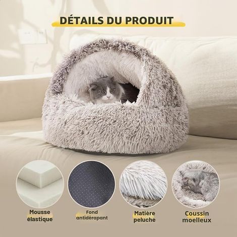 Lit Rond pour Chat en Tissu Peluche - Coussin Lavable, Panier Couffin (1/4)