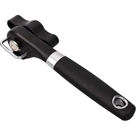Apriscatole manuale di sicurezza, in acciaio inox. Design ergonomico e antiscivolo con bordo liscio, taglia senza spigoli vivi, coperchio sostituibile (nero). (1/5)