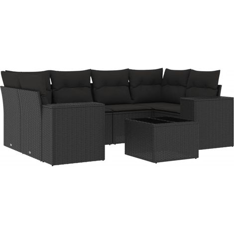 vidaXL Set Divani da Giardino con Cuscini 7pz Nero Polyrattan (1/5)