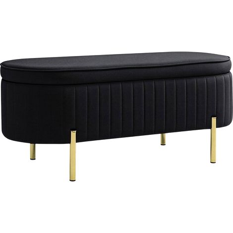 Banc de Rangement Ovale Velours Noir 72 l Rembourrée (1/5)