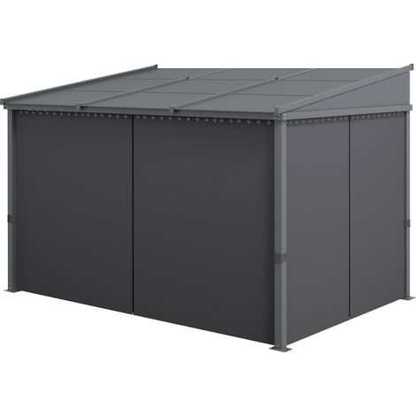 Pavillon de jardin, pergola, avec toit coulissant, rideaux, structure en aluminium, gris foncé, 3, 65 x 2, 55 x 2, 05 m (1/5)