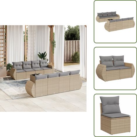 Cuscini per seduta - vidaXL Set Divano da Giardino 9 pz con Cuscini Beige in Polyrattan - Rattan PE