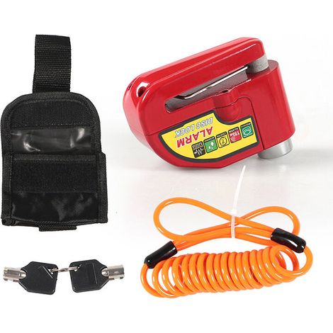 Alarmed Motorcycle Disc Lock, 110dB Disc Lock for Motorcycles, Bicycles and Scooters (Deluxe Red Package)