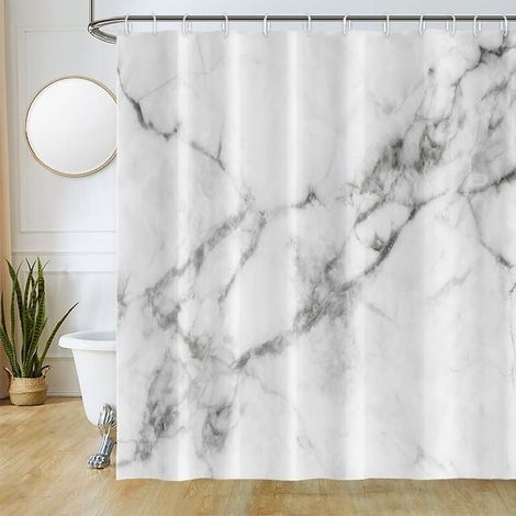 Rideau Douche Effet Marbre, Rideau de Douche Anti Moisissure 180x200cm Gris Blanc Moderne Rideaux de Baignoire Tissu Lavable Imperméable Polyester Rideaux Salle de Bain avec 12 Crochets (1/5)