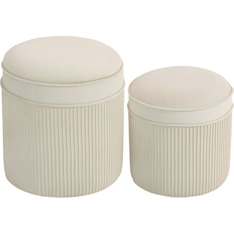 CHICFURN Set de 2 pufs redondos con almacenaje 36 x 36 x 41,5 cm poliéster blanco crema (1/5)