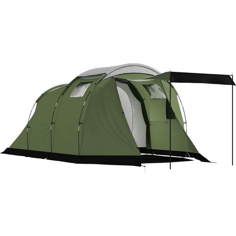 Tente de camping pour 3-4 personnes, robuste et imperméable (3000 mm), tente familiale avec cabine de couchage, vestibule et espace de vie, verte. (1/5)