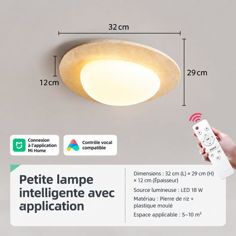 Plafonnier LED travertin bois wabi-sabi petit modèle 32 cm contrôle intelligent, petit format 32 cm commande intelligente, 3 kg – Livraison gratuite