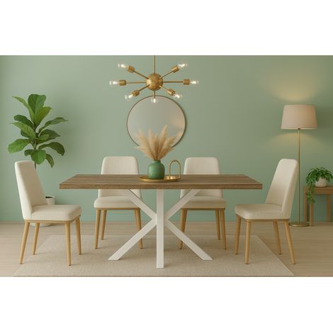 Mesa para comedor rectangular fija Md-Stacy acabado roble/blanco, 140cm(ancho) 75cm(altura) 80cm(fondo). (1/4)