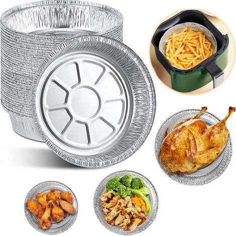 Lot de 20 assiettes rondes jetables en aluminium de 18 cm (7 pouces) pour friteuses à air chaud, cuisson, conservation et rôtissage. (1/5)