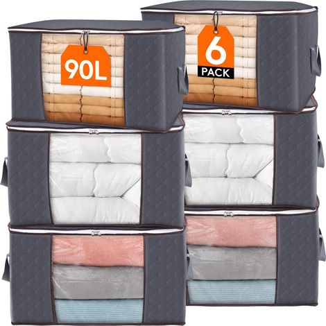 Lot de 3 Sacs de Rangement Vetement Transparente 35L Boîte de Rangement Sous Lit sur Armoire Housse Rangement Couette Organisateur (1/5)