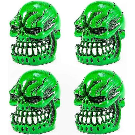 Lot de 4 bouchons de valve universels en cuivre antirouille, motif tête de mort, pour roues de voiture, moto et vélo - Accessoires pour roues automobiles C01838-Vert (1/5)