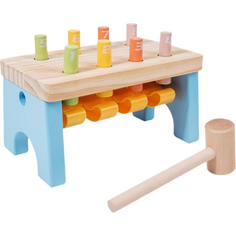 Juego de martillar de madera con 8 clavijas y mazo, juguete educativo colorido para niños y niñas, regalo de cumpleaños. (1/5)