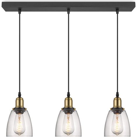 Lampadario Sospensione Industriale 3 Vetro Nero Ø65x128cm Loft (1/5)