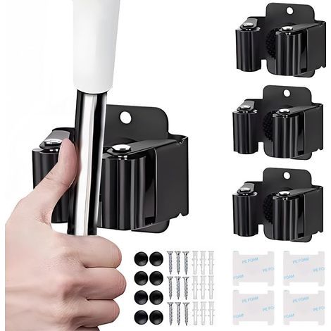 heavy-duty wall-mounted broom holders - Stainless steel - For bathroom/kitchen (black) (1/5)