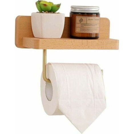 Porte Papier Toilette Bois avec étagère Support Papier WC Mural Auto-Adhésif pour Salle de Bain (1/5)