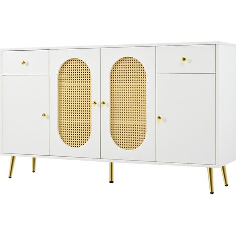 ELVMI Buffet et enfilade avec 4 Portes, 2 Tiroirs et Étagères Réglables pour Salon ou Salle à Manger 140 × 35 × 82 cm (1/5)