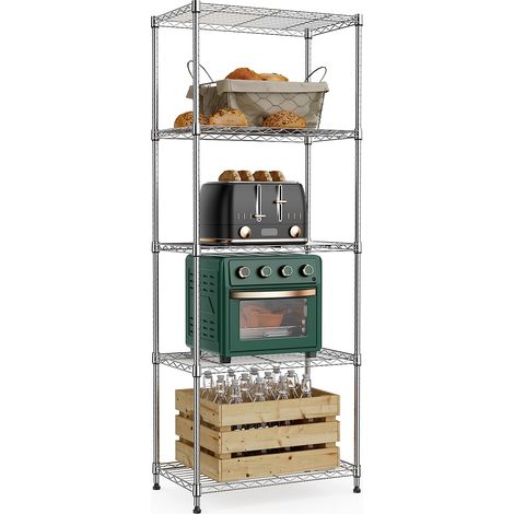 Étagère en métal à 5 niveaux pour charges lourdes, jusqu'à 567,5 kg, étagère de rangement stable pour garage, cave, atelier, buanderie, salle de loisirs et salle de stockage, chromée foncée, 35 (1/5)
