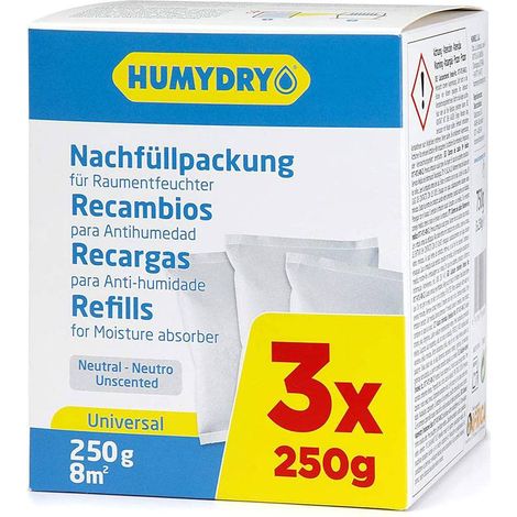 Humydry Nachfüllpack 3x250g Geruchsneutral für Luftentfeuchter