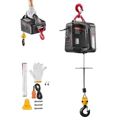 Palan Électrique Portable 2 en 1 Treuil Électrique 500 kg Treuil de Levage 1500 W pour Usine Entrepôt Garage, Hauteur de Levage 7,6 m Vitesse 5 m/min, Commande Manuelle et Télécommande Filaire (1/5)