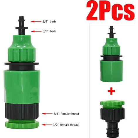 (Lot de 2) Adaptateur à raccord rapide (2 pièces) avec connecteur à barbes de 1/4" (diamètre intérieur 4 mm) ou 3/8" (8 mm) pour l'irrigation et l'arrosage du jardin. Outils de jardinage (1/5)