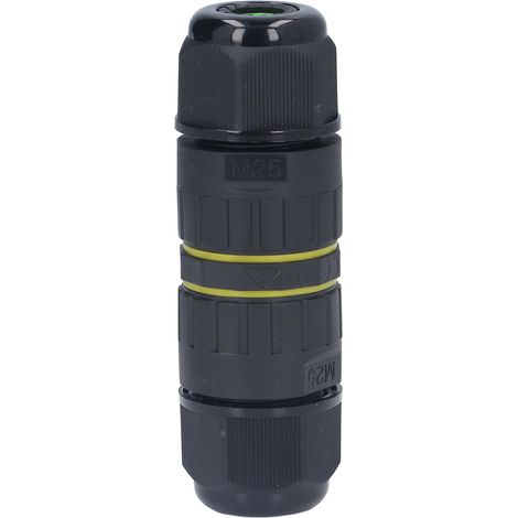 Ortviai Connecteur étanche IP68 pour extérieur, droit à 5 pôles M25 (10–14 mm), noir, PA66/laiton/silicone (1/5)
