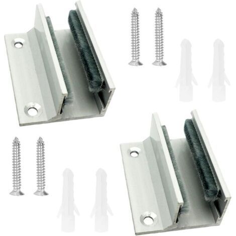 Lot de 2 guides de sol pour porte coulissante en verre - En alliage d'aluminium - Avec pince en verre - Pour portes coulissantes sans cadre (1/5)