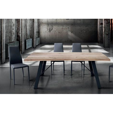 GREGORY - tavolo da pranzo moderno in acciaio e legno spessore 6 cm (1/2)