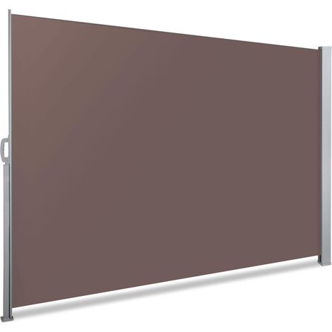 Vounot – Paravent extérieur rétractable 140x300cm – Toile polyester 180g/m² anti-UV – Housse de protection – Marron – Brise-vue vertical