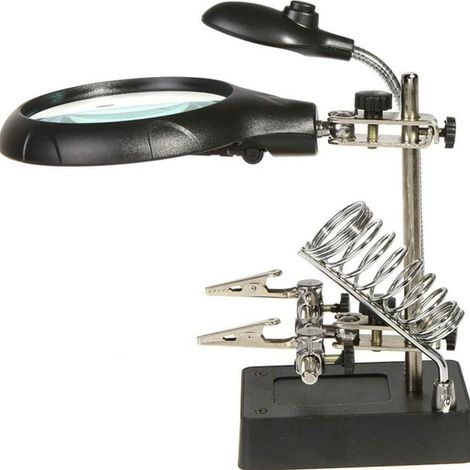 2.5X 7.5X 10X Loupe sur Pied avec LED Lumières, Lampe de Bureau Type, Support Auxiliaire & Clamps de Support & Clips d'Alligator (1/2)