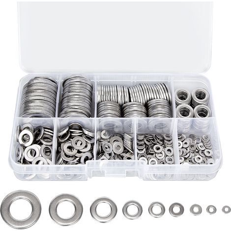 BRAVIX Rondelle Inox avec Boîte de Rangement (Lot de 580) - Assortiment de 9 Tailles M2, M2.5, M3, M4, M5, M6, M8, M10 & M12- Réparations, Usines & Décoration Intérieure (1/3)