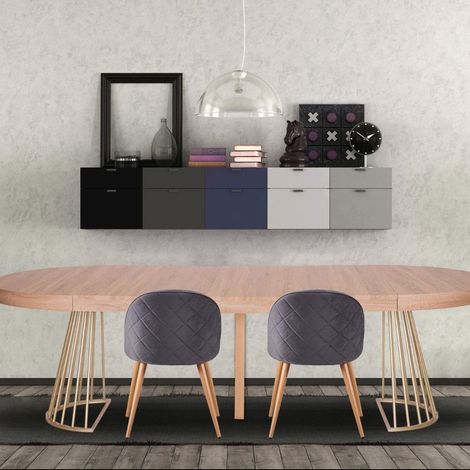 Cotecosy – Table ronde extensible 110-260cm – Chêne clair – Pied central métal – 3 rallonges pour repas conviviaux