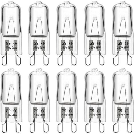 Ampoule halogène G9 28 W 230 V, 370 lm 2700 K blanc chaud à intensité variable, ampoules à capsule G9, pour lustres, éclairages de paysage, appliques murales, éclairage d'armoire, lot de 10 (1/5)