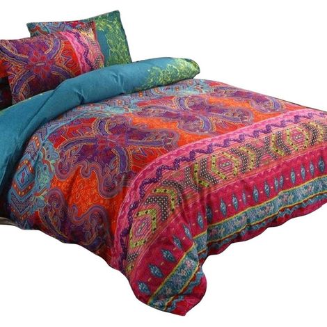 Parure de lit 2 pièces style bohème – Housse de couette 135x200 cm avec motifs rayés et romantiques – Confort et décoration chaleureuse (1/5)