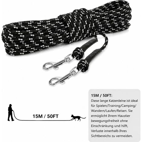 Laisse de dressage pour chat et chiot, 15m longue longe de rappel avec poignée rembourrée, corde en nylon robuste et réfléchissante pour promenade, entraînement et camping