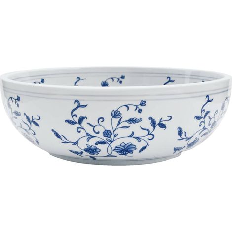 Maison Exclusive - Lavabo da Appoggio Bianco e Blu Rotondo Φ41x14 cm Ceramica