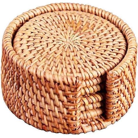 Handgewebtes Rattan-Platzset, geflochtener Rattan-Untersetzer mit Halter-8cm (1/5)