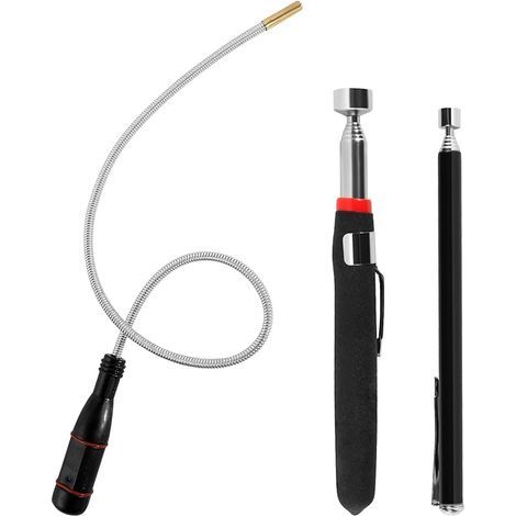 Outil de Ramassage Magnétique Flexible, 3 Pièces Aimant Telescopique Outils Magnétiques Télescopiques, Barres Magnétiques pour Vis Écrous Clés Pièces Métalliques 1.5LB 3LB 5LB (1/5)