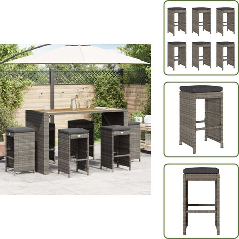 vidaXL Tabourets de bar de jardin et coussins lot de 6 résine tressée (1/5)