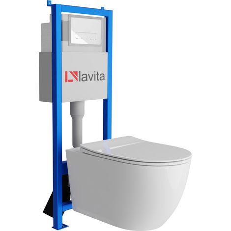 Bâti-support Lavita LAV 101 à 40 cm + WC Sinto Grande sans bord + plaque de commande LAV 200.3.1 blanc Kit complet WC (1/5)