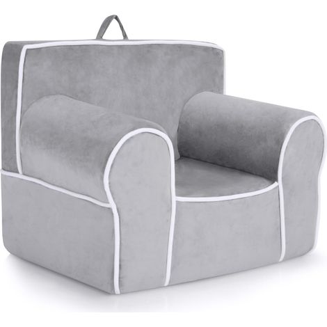 COSTWAY Kindersofa gepolstert, Kindersessel mit Schaumstofffüllung, Armlehne & Handgriff, Kindercouch Babysofa Samtcouch für Jungen und Mädchen bis 5 Jahren, 68 x 46 x 50 cm (Grau) (1/5)