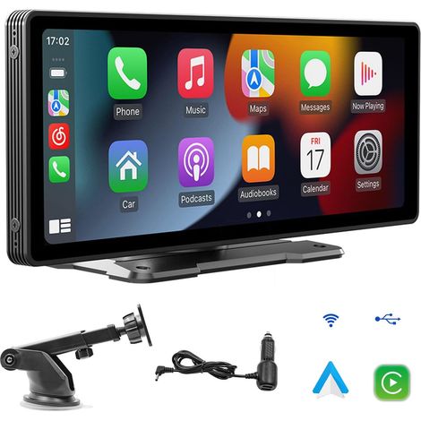 Drahtloses tragbares Apple CarPlay- und Android Auto-Display für das Auto, 9,3-Zoll-HD-IPS-Touchscreen, unterstützt 1080P-Rückfahrkamera und Bluetooth/AUX/FM-Transmitter