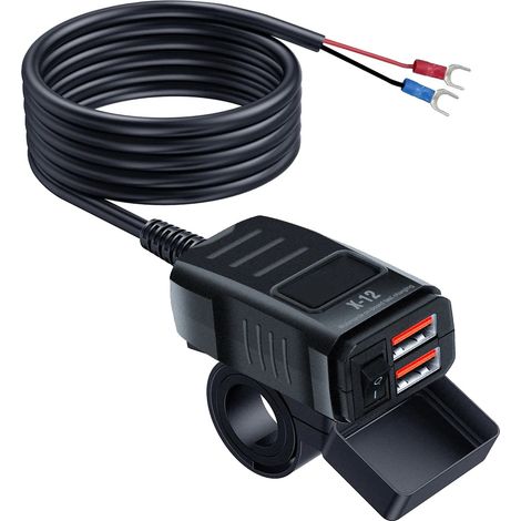 Cargador USB para motocicleta, puertos USB duales, diseño impermeable, doble QC3.0, sin voltaje (1/2)