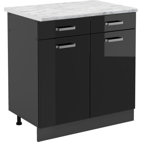 Mobiletto base per cucina R-Line, Nero lucido, 80 cm PL Marmo, Vicco