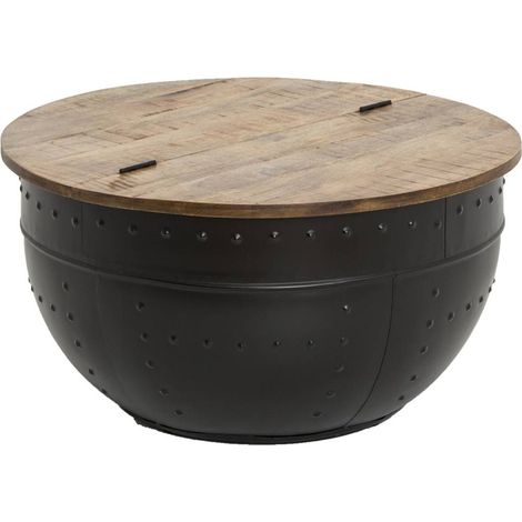 Made In Meubles – Table basse fixe en bois de manguier et métal noir – Dimensions 37x74x74 cm – Espace de rangement tendance industrielle (1/5)