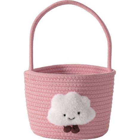 Panier à main en coton tressé lavable rose nuage pliable pour pique-nique rangement cadeaux (1/4)