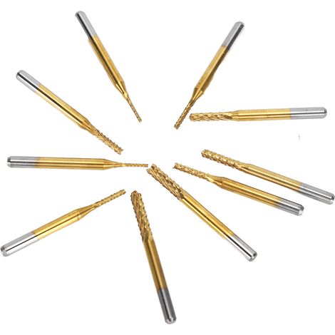 Lot de 10 fraises à graver, pointes en carbure de titane pour circuits imprimés, diamètre de tige de 1/8 pouce, outils rotatifs, 1,0-3,0 mm. (1/5)