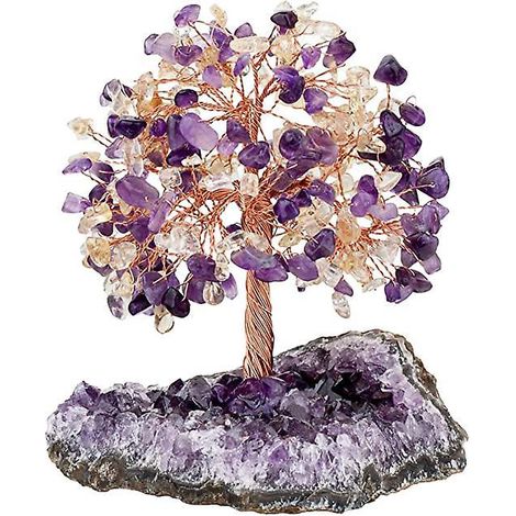 arbre En Cristal De Reiki Sur Base De Pice Brute D'amthyste Naturelle, Arbre D'argent En Pierre, Ornement Feng Shui, Dcoration De La Maison Pour L