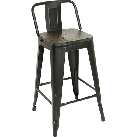 Tabouret de bar, style industriel, construction en métal, noir (1/2)
